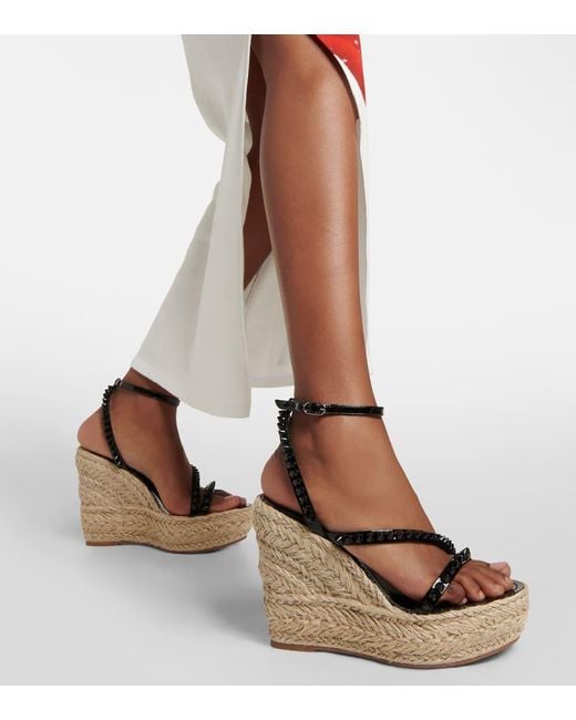 Christian Louboutin Black Mafaldina Zeppa Leather Espadrille Wedges