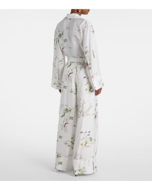 Pantalon Ample En Soie A Fleurs Erdem en coloris White