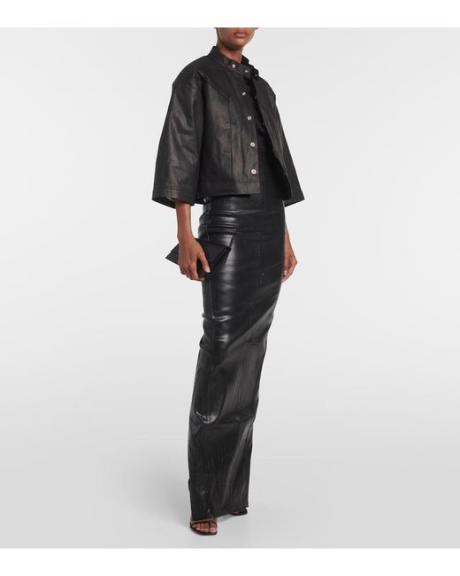 Rick Owens Black Cropped Leather Jacket