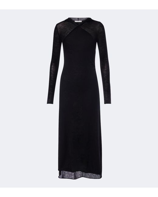 Fendi Black Hooded Wool Midi Dress