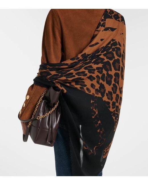Saint Laurent Black Fringed Leopard-Print Wool Scarf