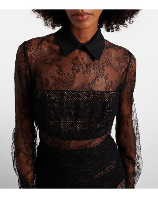 Elie Saab Black Midikleid Aus Spitze Und Makramee