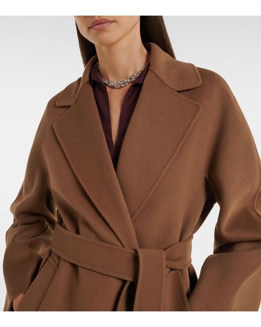 Max Mara Brown Virgin Wool Wrap Coat