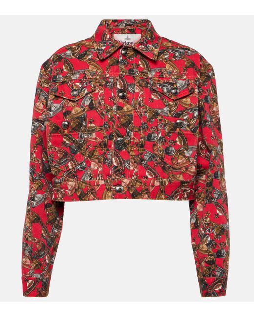 Vivienne Westwood Red Printed Cropped Denim Jacket