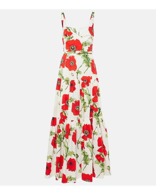Oscar de la Renta Red Maxikleid Aus Popeline