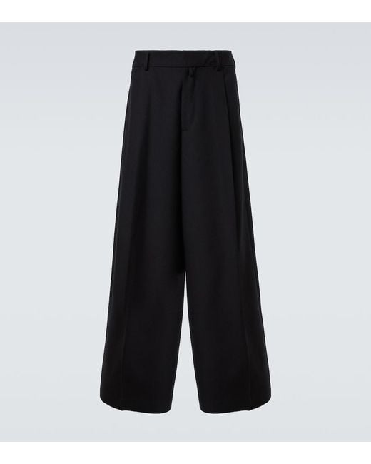 Dries Van Noten Black Wool Wide-Leg Pants for men