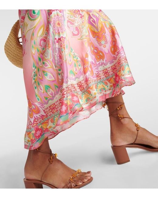 Vestido lencero de seda estampado Camilla de color Pink