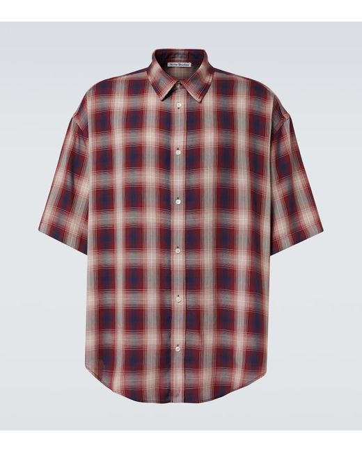Acne Red Checked Oversized Shirt for men