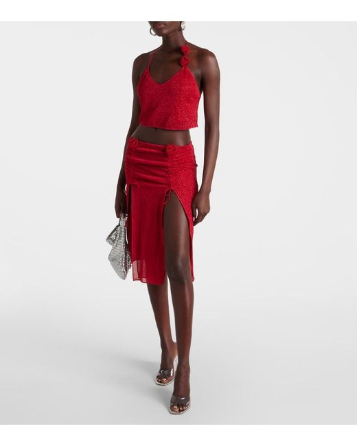 Oseree Red Lumiere Rose Midi Skirt