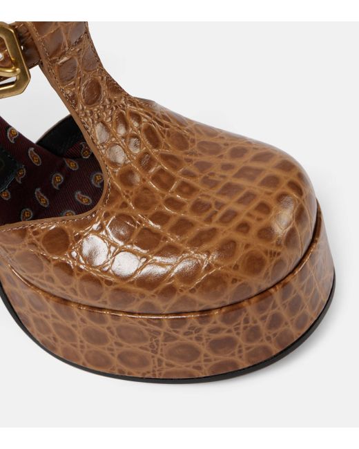 Etro Brown Croc-Effect Leather Mary Jane Pumps