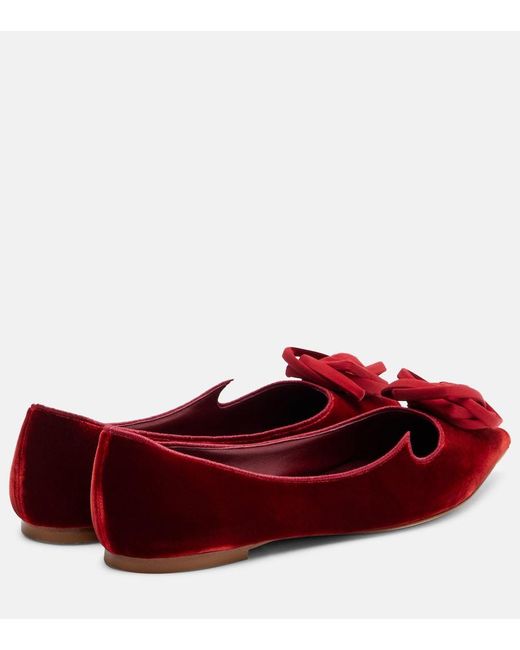 Roger Vivier Red Rose Vivier Velvet Ballet Flats