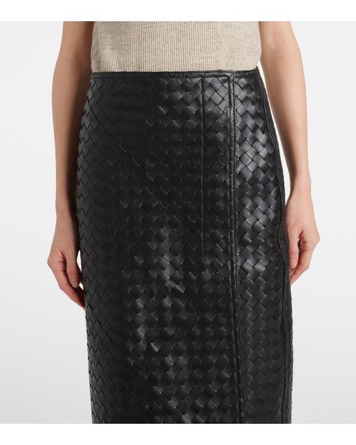 Bottega Veneta Black Intrecciato Leather Midi Skirt