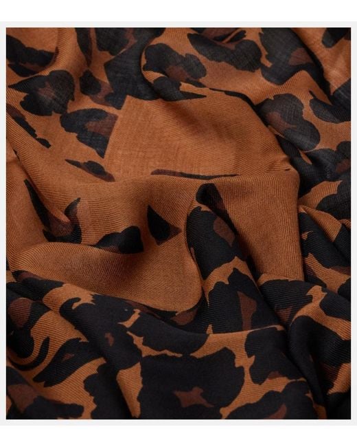 Saint Laurent Black Fringed Leopard-Print Wool Scarf