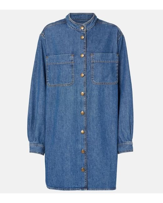 FRAME Blue Double Pocket Denim Shirt Dress