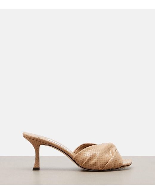 Jimmy Choo Natural Skye Twist Snake-Effect Leather Mules