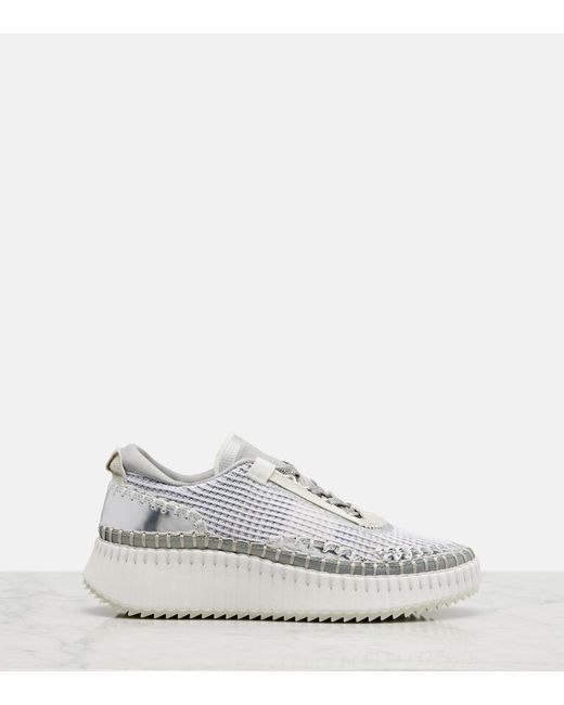 Chloé White Nama Metallic-Effect Platform Sneakers