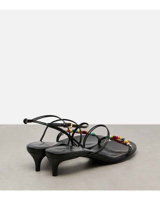 Khaite Black Loop 35 Beaded Leather Sandals