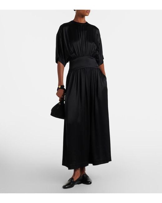 Totême Black Silk And Cotton Satin T-Shirt Dress
