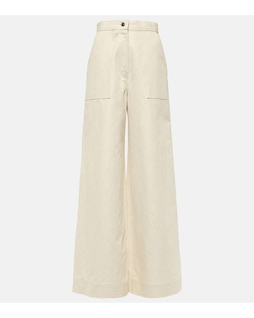 Max Mara Natural Oboli Cotton And Linen Wide-Leg Pants