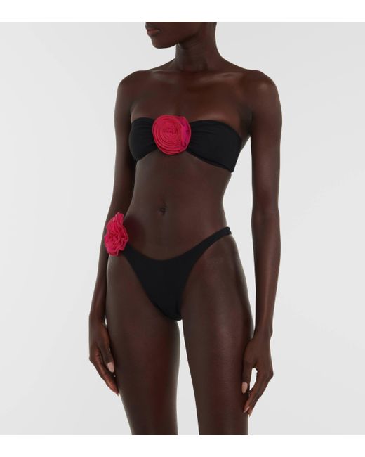 SAME Black Rose Applique Bandeau Bikini Top