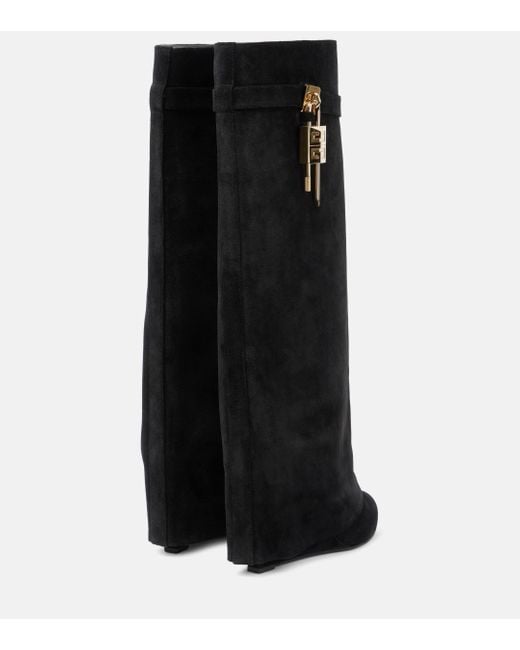 Givenchy Black Shark Lock Suede Knee-high Boots