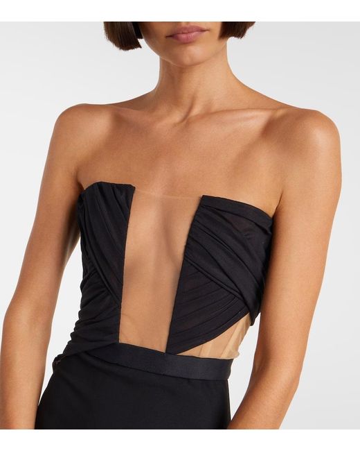 Nensi Dojaka Black Cutout Strapless Gown
