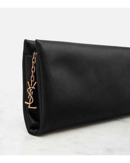 Saint Laurent Black Cassandre Satin Clutch