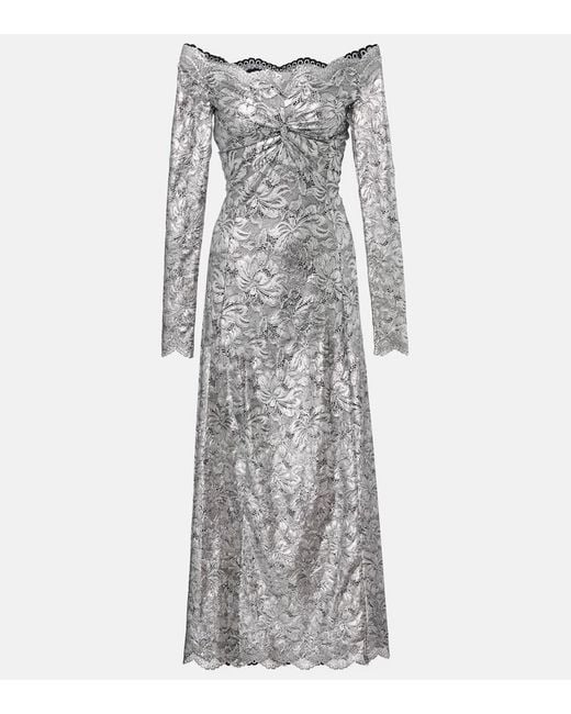 Rabanne Metallic-Effect Lace Maxi Dress in Gray | Lyst