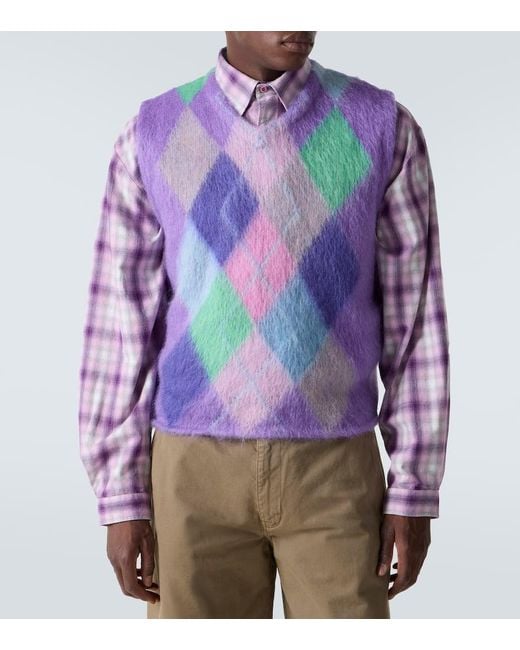 ERL Purple Checked Mohair-Blend Sweater Vest for men