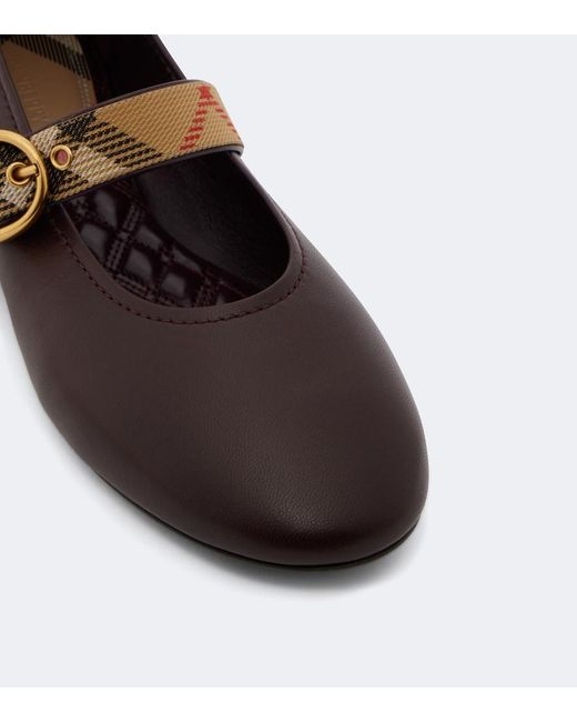 Burberry Brown Check Leather Mary Jane Flats