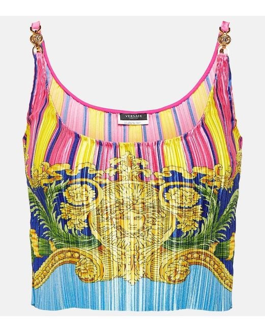 Versace Blue Medusa Palm Springs Plisse Crop Top