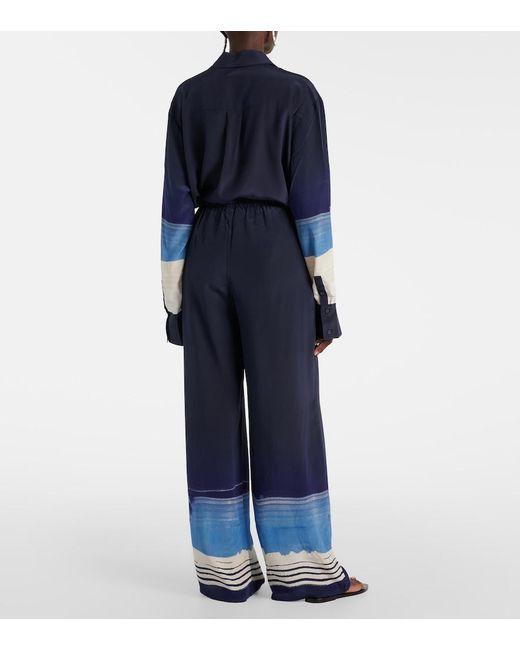 Sir Blue Mariner Silk Crepe Wide-Leg Pants
