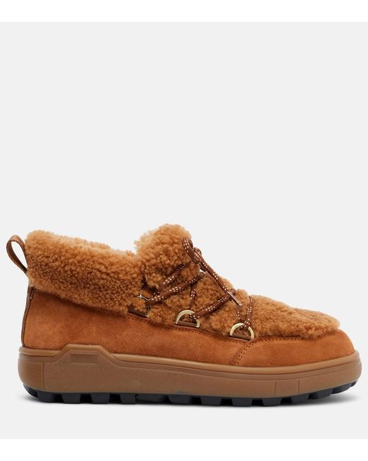 Bogner Brown Chamonix Shearling-Trimmed Suede Ankle Boots