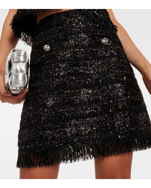 Giambattista Valli Black Sequined Tweed Miniskirt