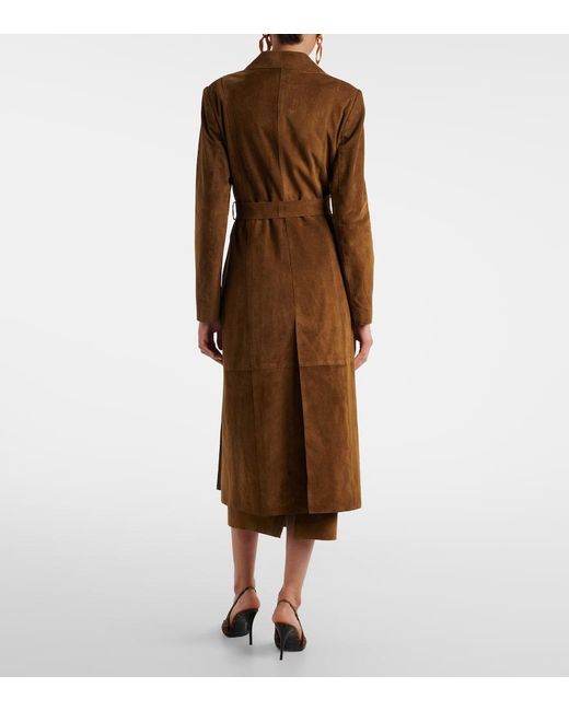 Nour Hammour Brown Winona Belted Suede Wrap Coat