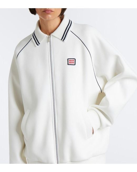 Miu Miu White Cotton Pique Blouson Jacket