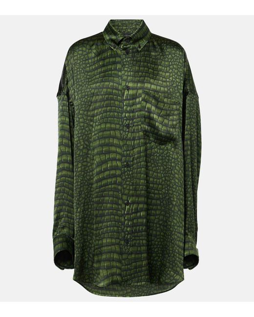 Balenciaga Cocoon Printed Oversized Silk Satin Shirt in Green | Lyst
