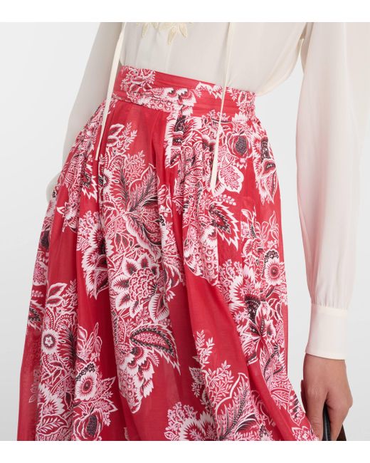 Etro Red High-rise Cotton And Silk Maxi Skirt