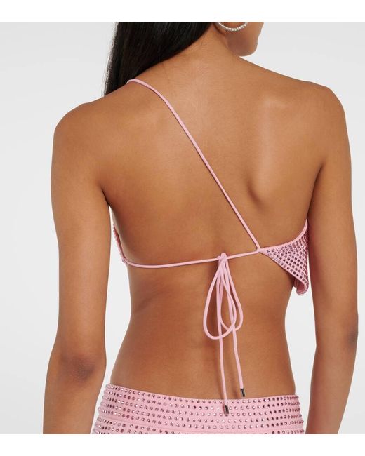 Area Pink Cropped-Top Aus Jersey Mit Kristallen