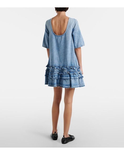 Ganni Blue Ruffled Denim Minidress