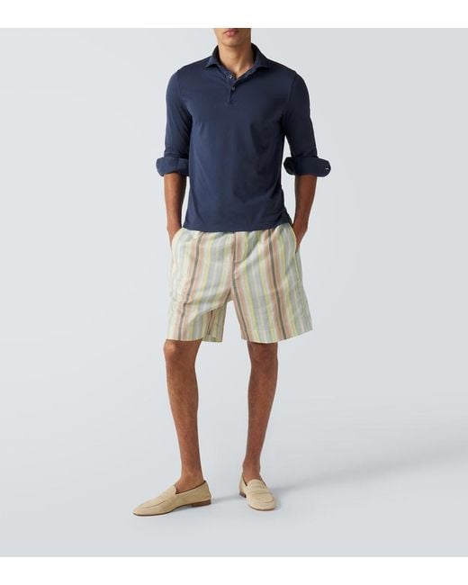 Fedeli Blue Cotton Pique Polo Shirt for men