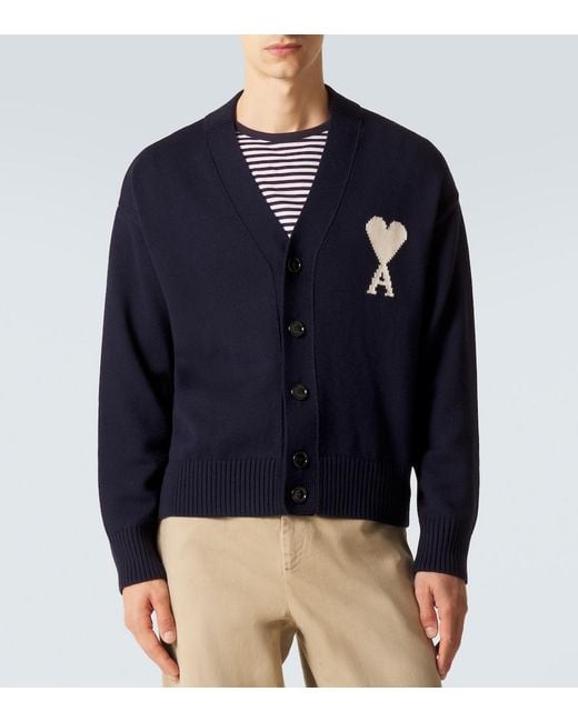 AMI Blue Ami De Cour Wool And Cotton Cardigan for men