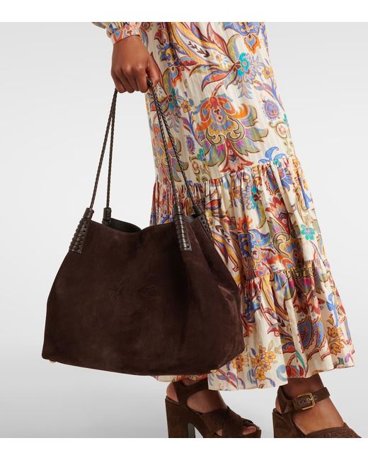 Etro Brown Libra Medium Suede Tote Bag