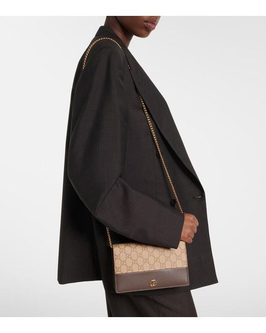 Gucci Brown Gg Marmont Canvas Wallet On Chain