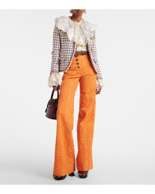Etro Orange Printed High-Rise Flared Jeans