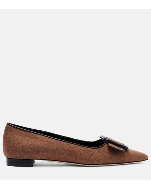 Manolo Blahnik Brown Maysale Buckled Ballet Flats