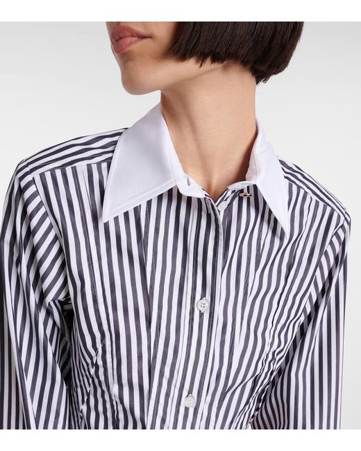 Sportmax Blue Cropped Striped Cotton Poplin Shirt