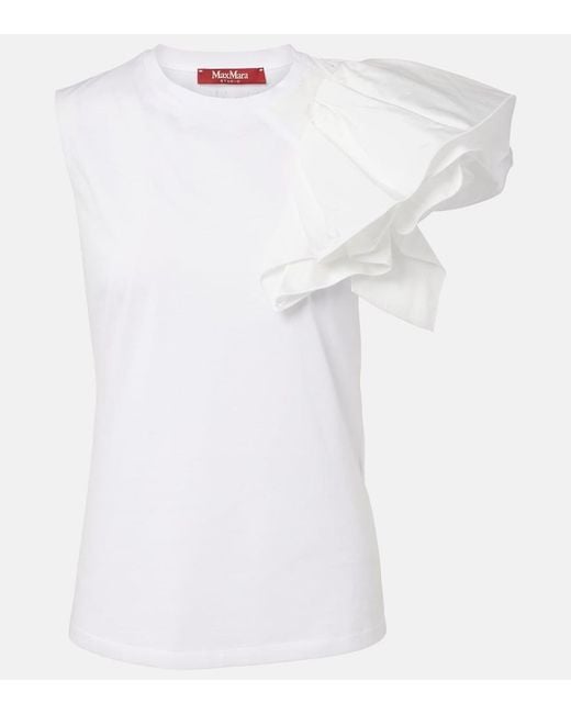 Max Mara White Elegante Taglio Cotton Jersey Top