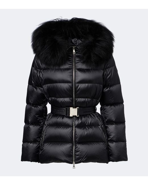Moncler Black Cupidones Shearling-Trimmed Down Jacket