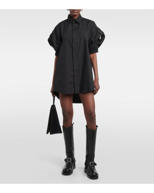 Sacai Black Cotton-blend Poplin Shirt Dress
